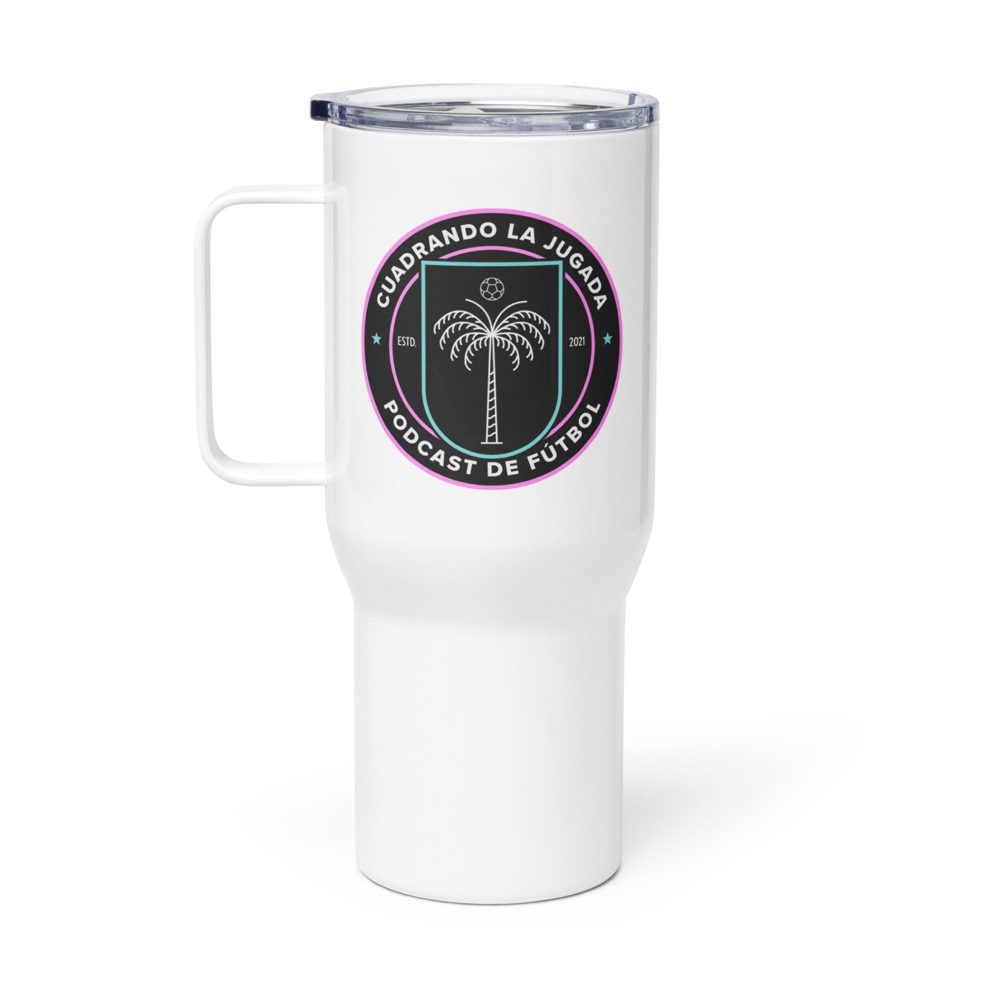 CLJ Badge Travel mug with a handle